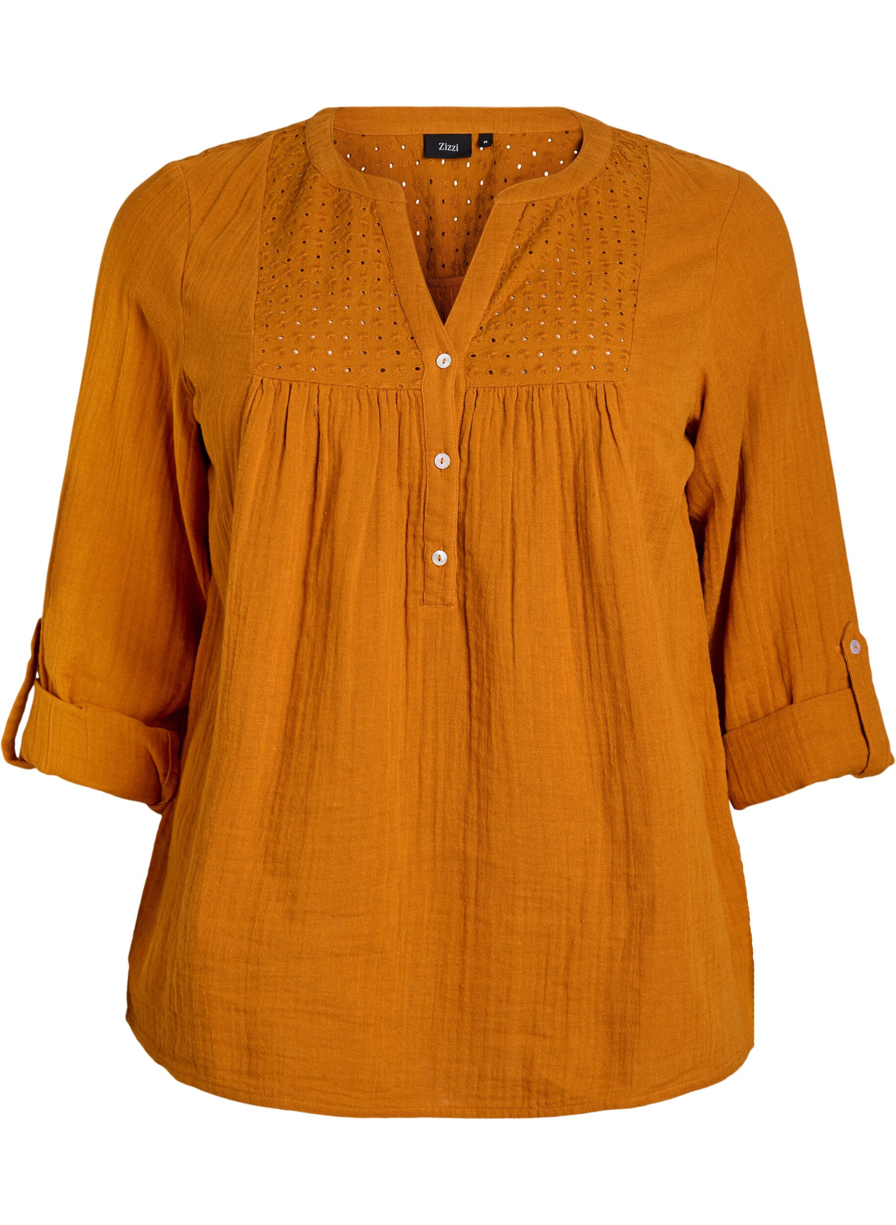 ZizzifashionBlouse in cotton muslin with broderie anglaise, Orange, Packshot image number 0
