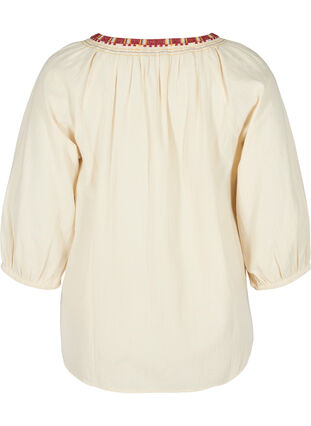 Cotton blouse with embroidery and 3/4 sleeves, Mother Of Pearl, Packshot image number 1