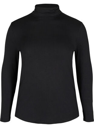 Close-fitting viscose blouse with roll-neck, Black, Packshot image number 0