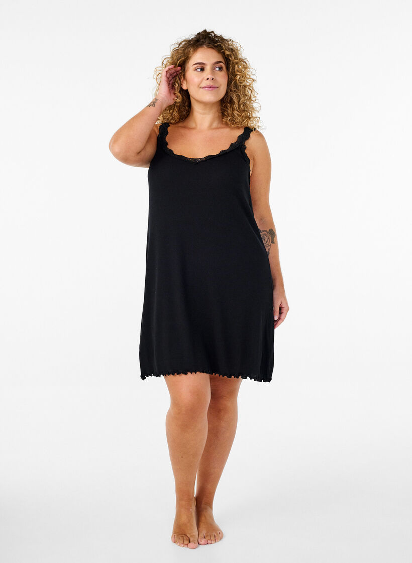 Nightgown with lace hem, Black, Model image number 1