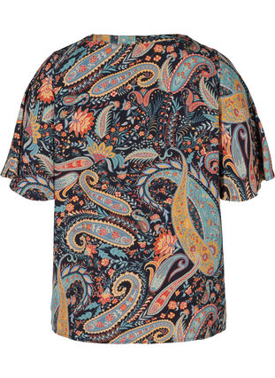Short-sleeved viscose blouse with paisley print, Paisley AOP, Packshot image number 1