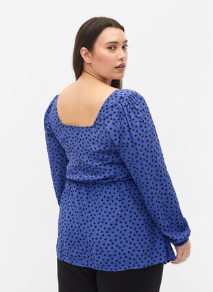 Dotted viscose blouse with smock, R.Blue w. Black Dot, Model image number 1
