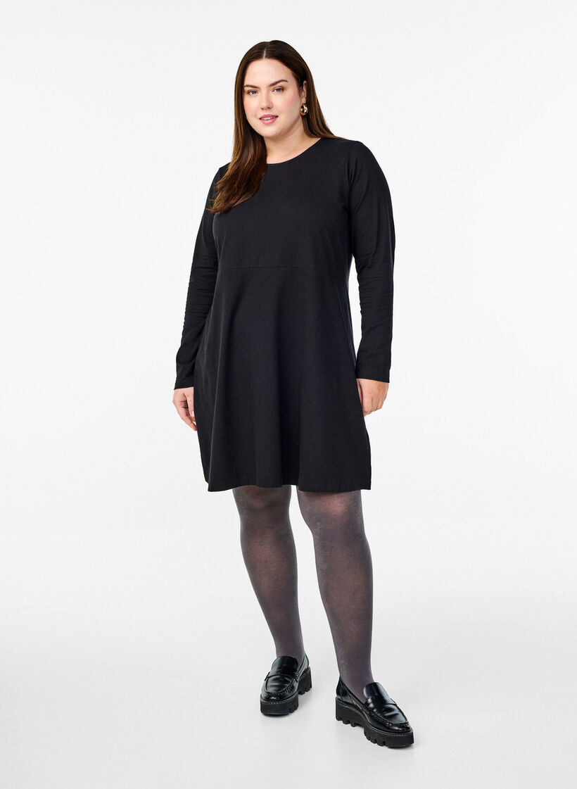 Long-sleeved dress with round neck, Black, Model image number 2
