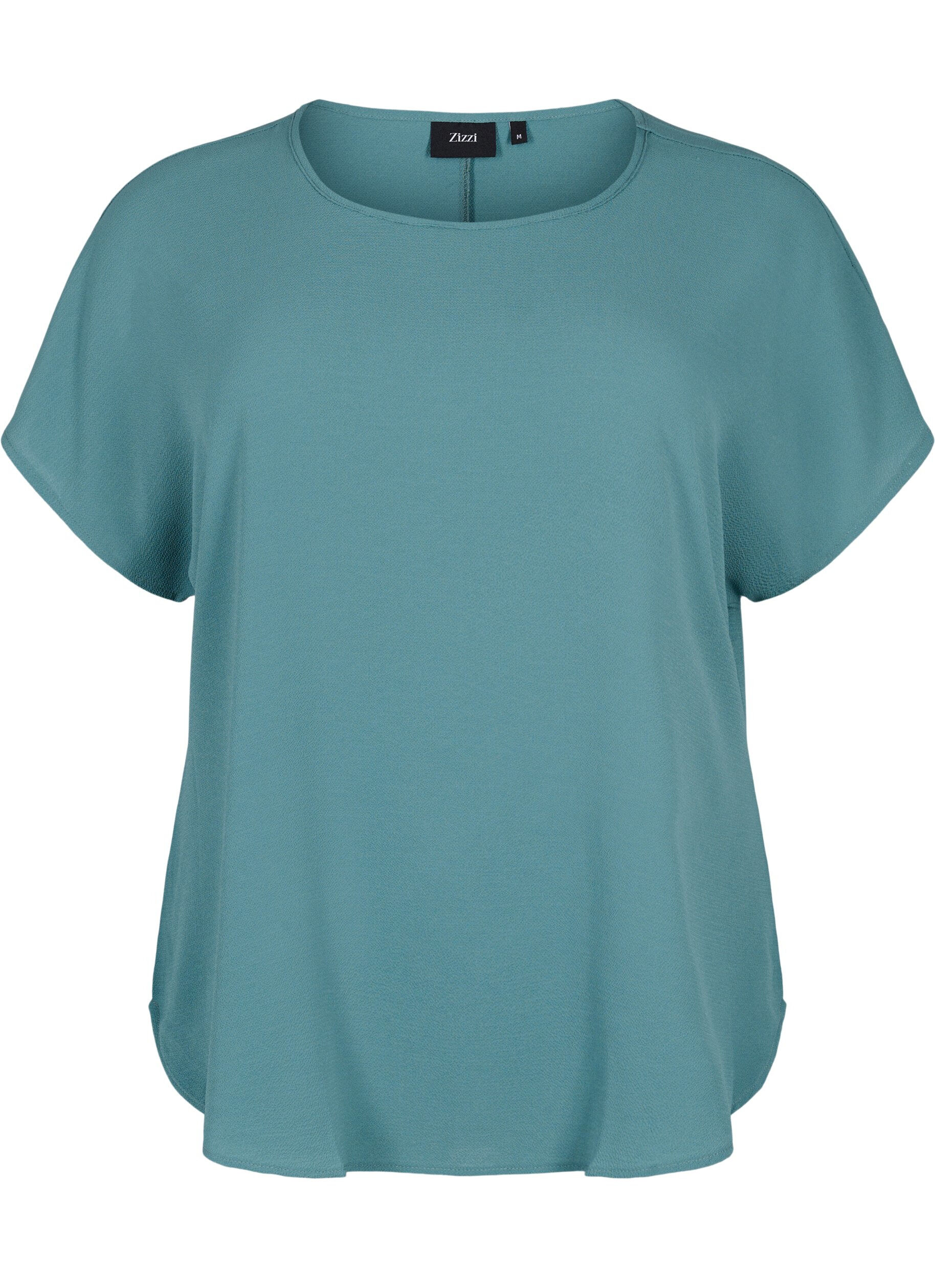 Blouse with short sleeves and a round neckline