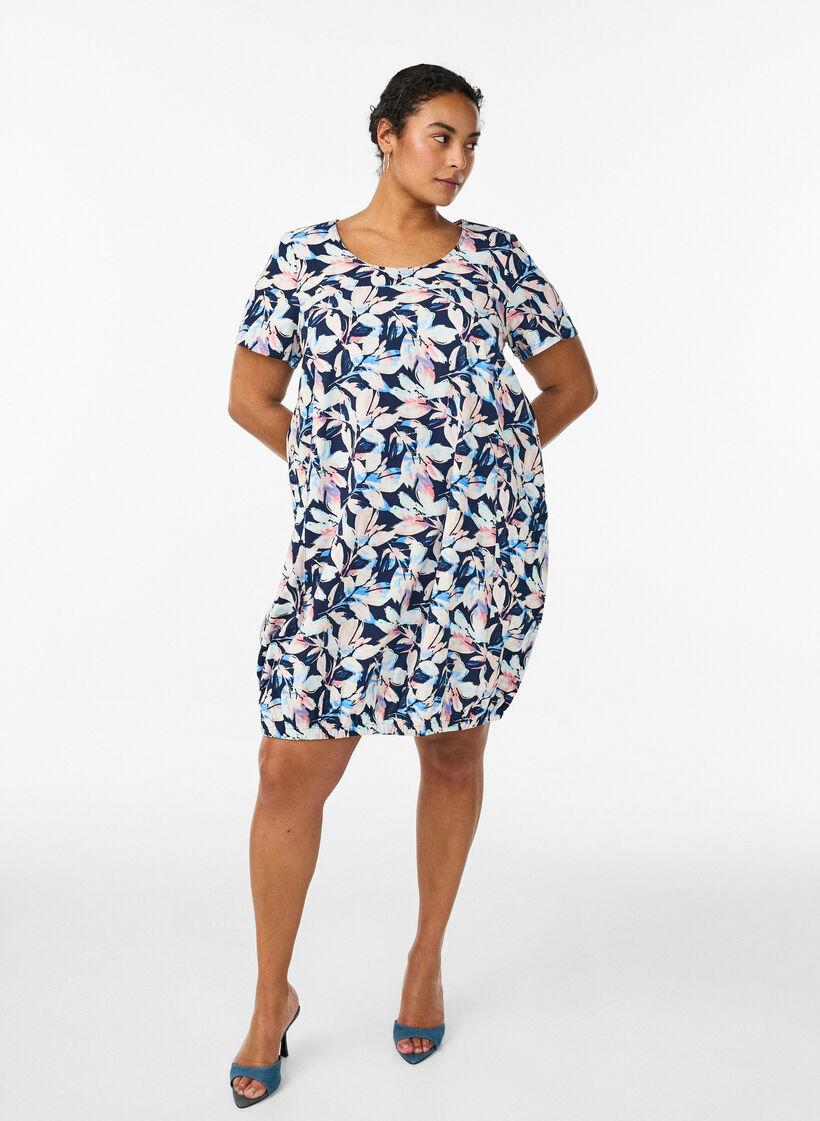 Short-sleeved cotton dress with print, Blue, Model image number 1
