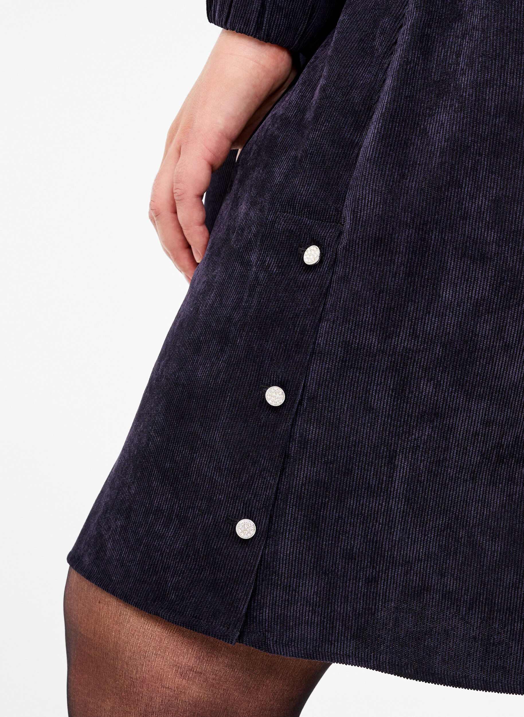 Zizzifashion Short velvet dress with pockets, Black, Model image number 2