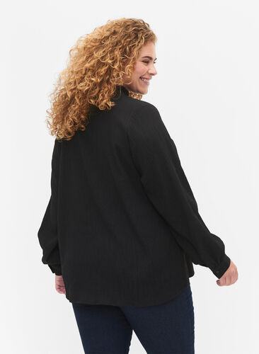 Long-sleeved blouse with ruffle collar, Black, Model image number 1