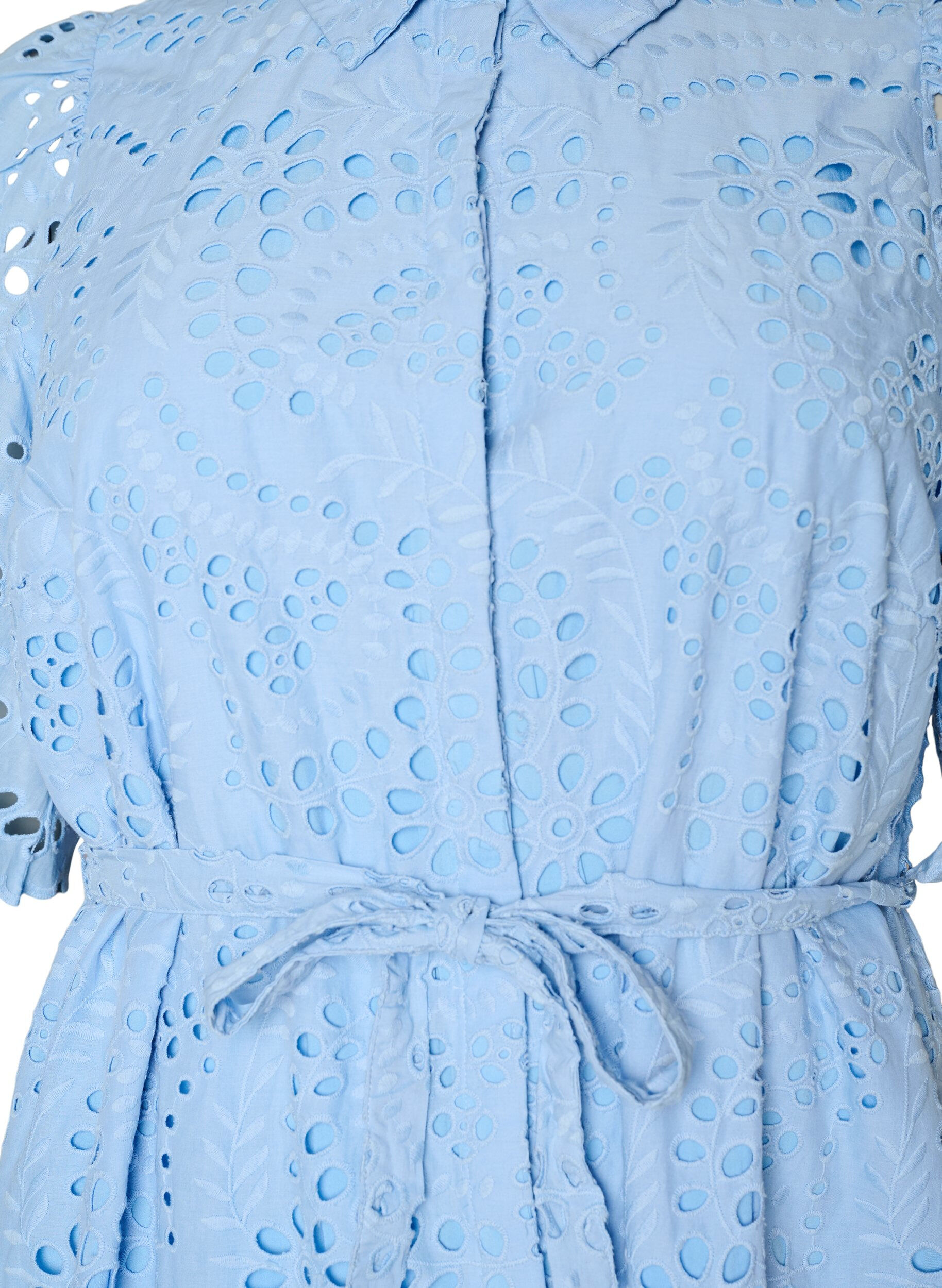 Zizzifashion Shirt dress in broderie anglaise with a tie-belt, Blue, Packshot image number 2