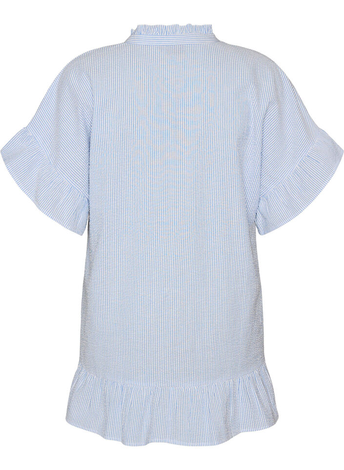 Cotton tunic with stripes and ruffle details, Light Blue, Packshot image number 1
