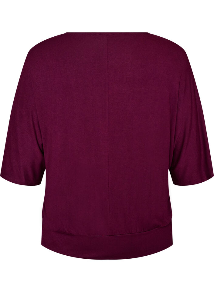 Jersey blouse with elbow-length balloon sleeves, Purple, Packshot image number 1
