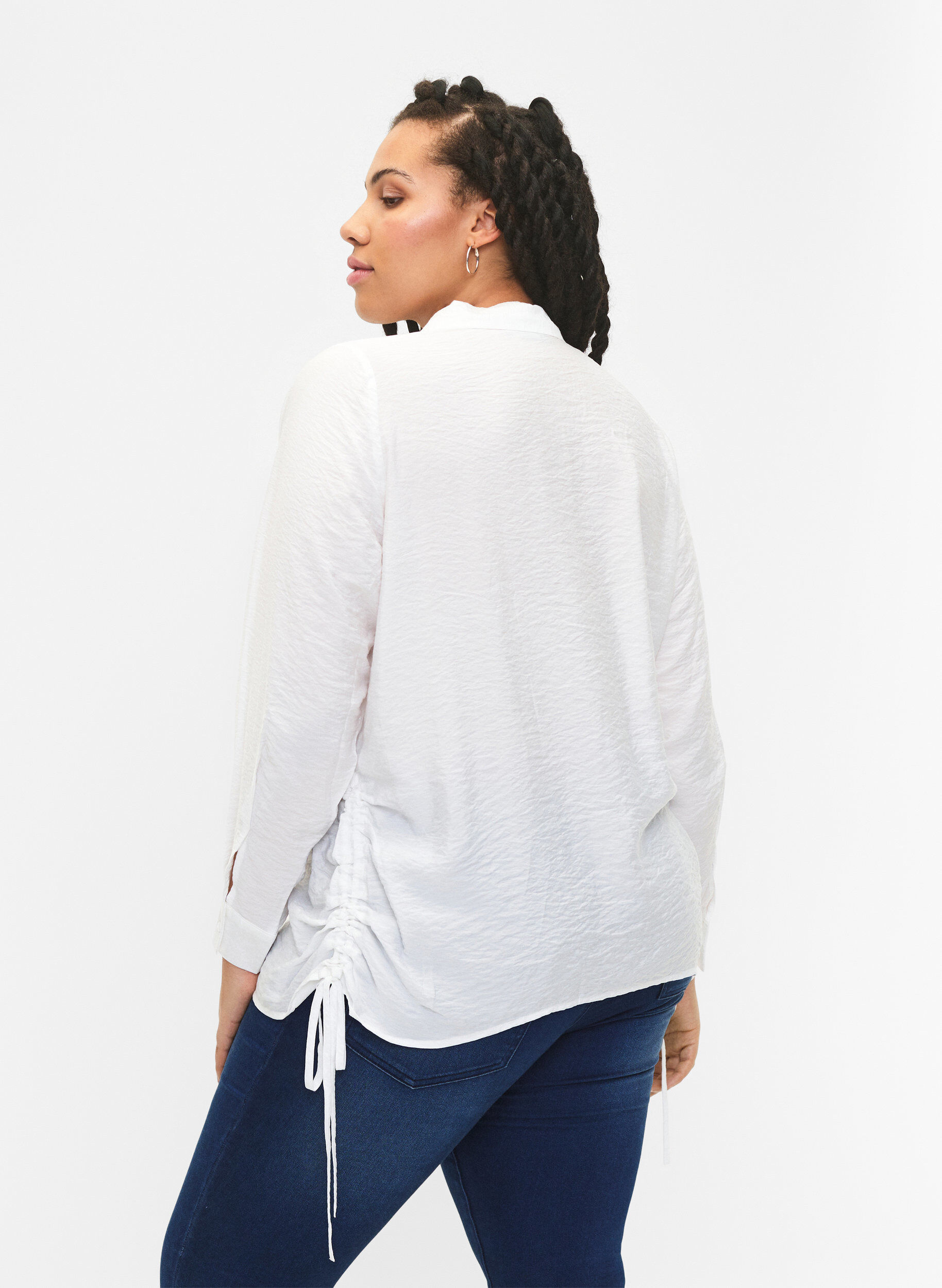 Zizzifashion Viscose shirt with ruffle detail, Bright White, Model image number 1