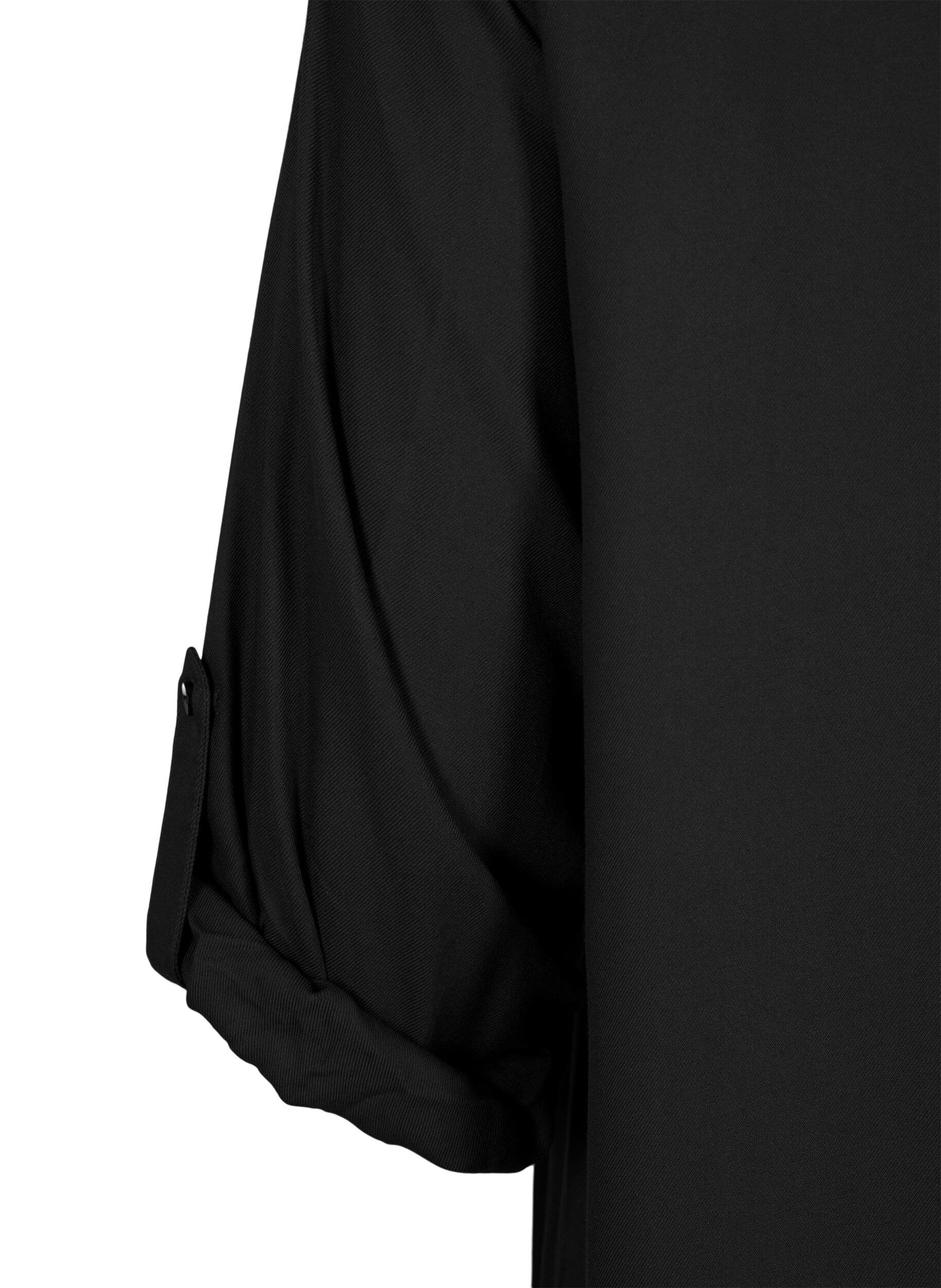 Zizzifashion Shirt dress in viscose with hood and 3/4 sleeves, Black, Packshot image number 3