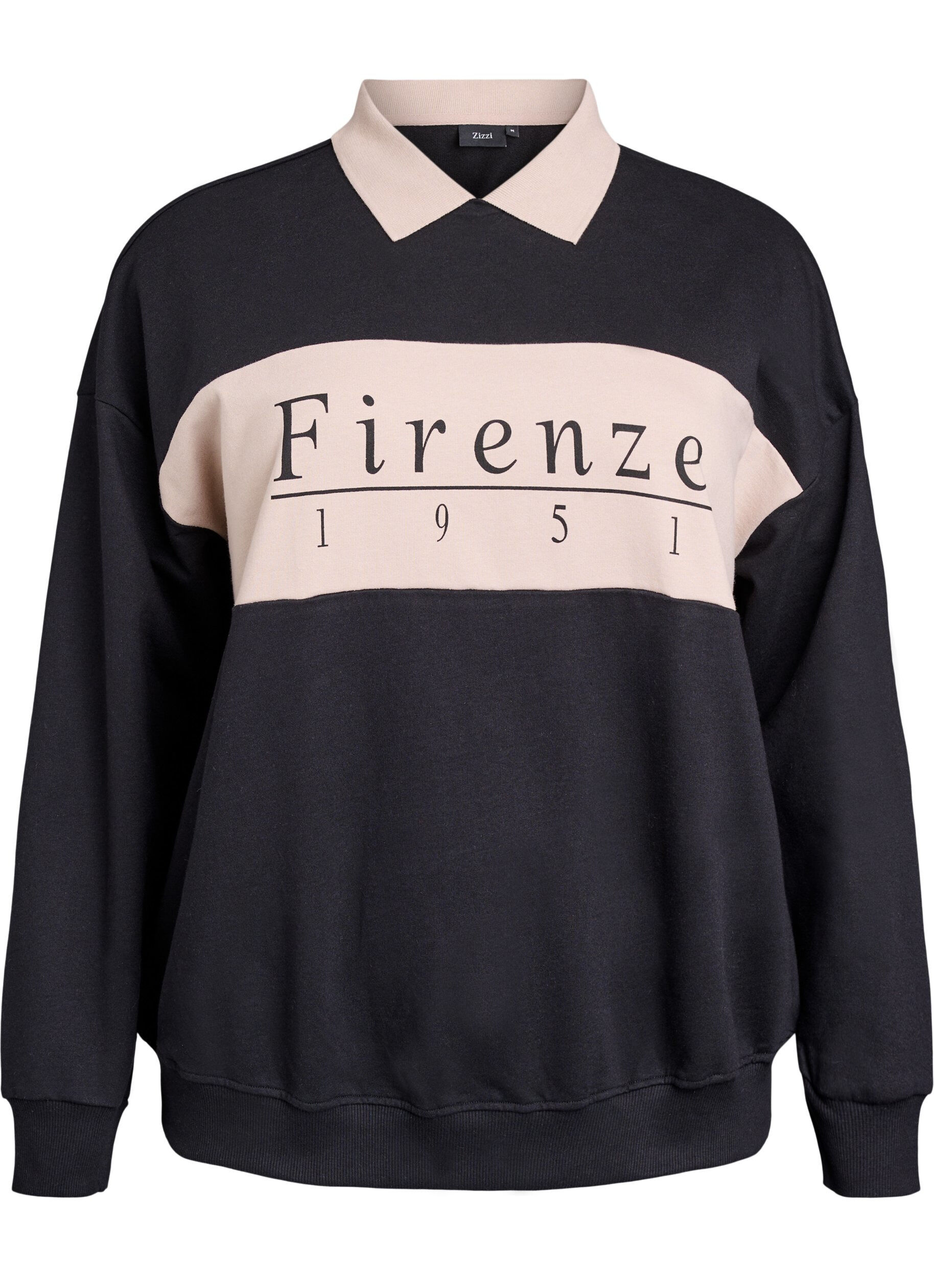 Organic cotton sweatshirt with collar and contrast print