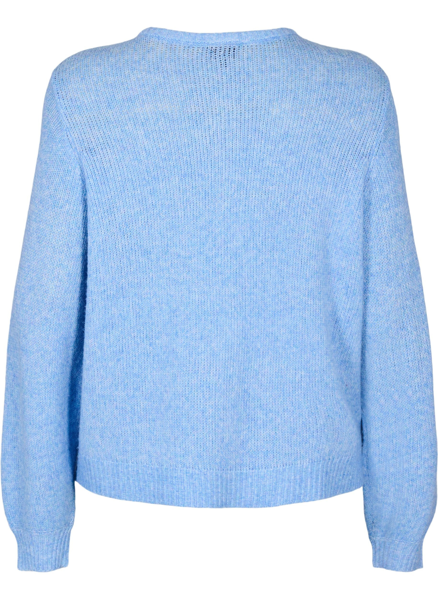 Zizzifashion Knitted cardigan with wool and buttons, Della R. Blue Mel., Packshot image number 1