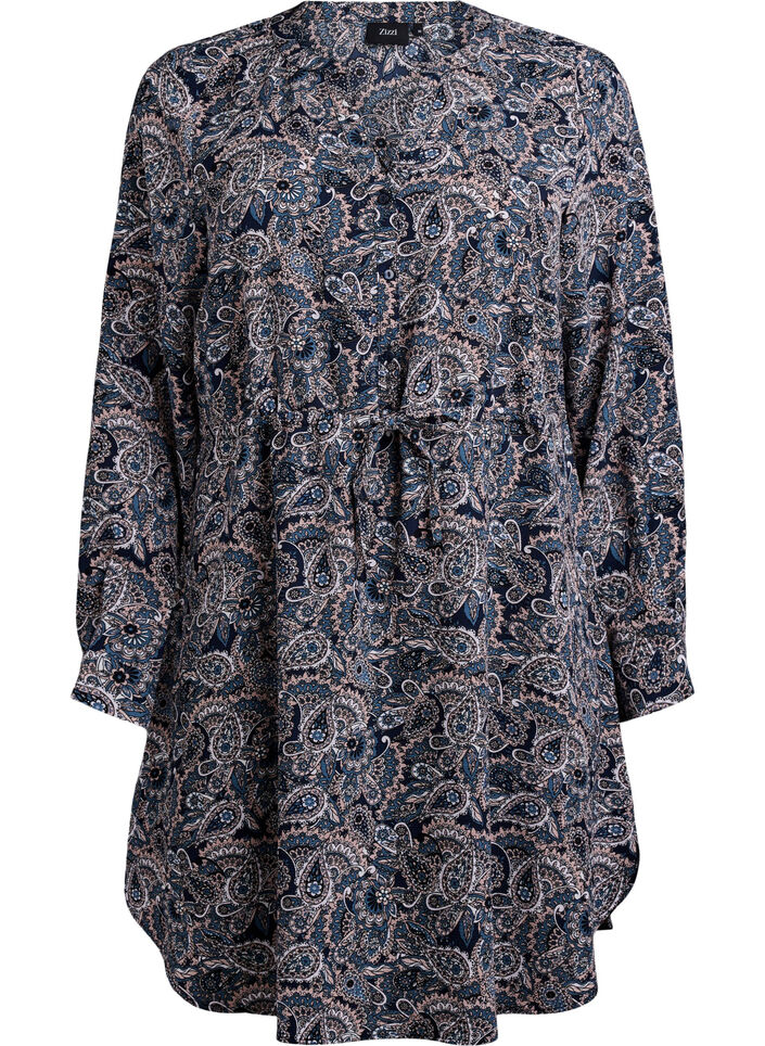 Knee-length dress with tie belt, Beige, Packshot image number 0