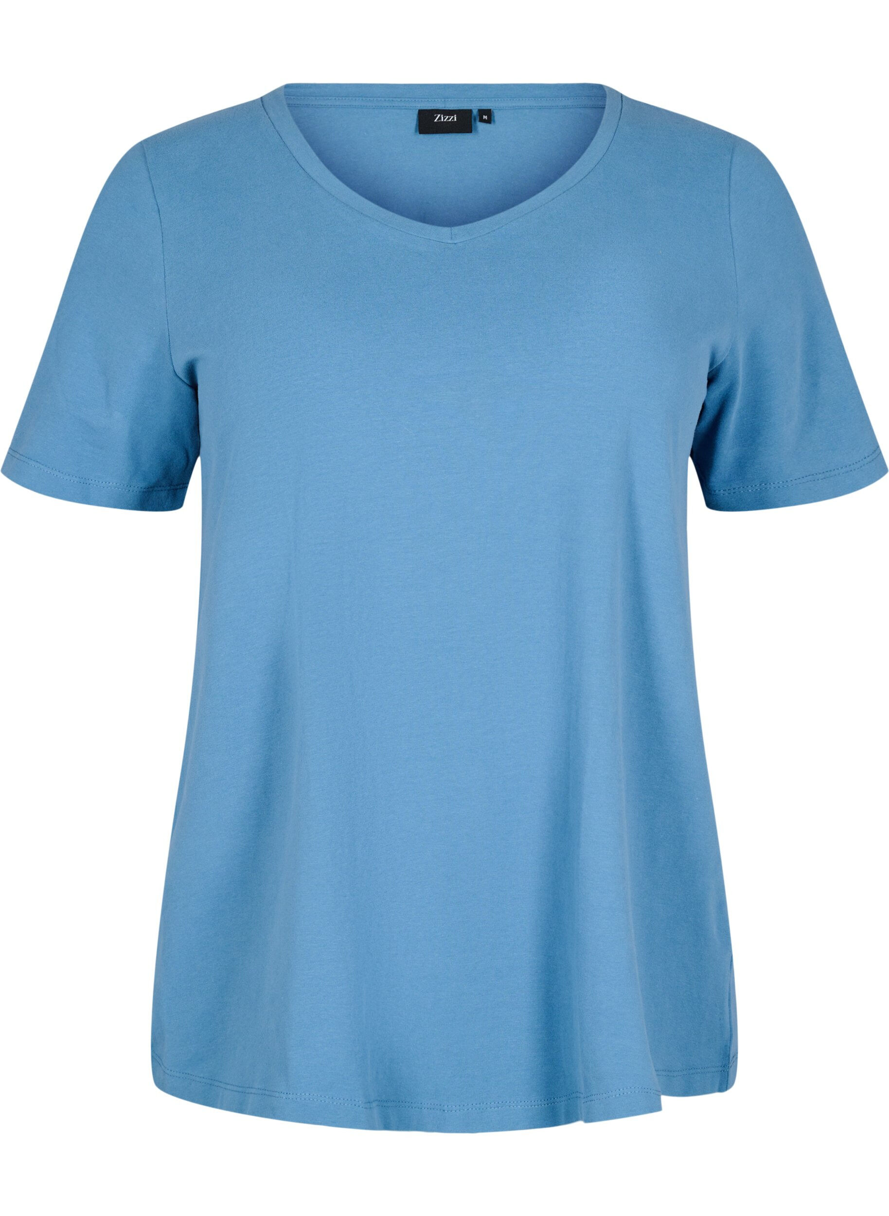 ZizzifashionBasic plain cotton t-shirt, Blue, Packshot image number 0