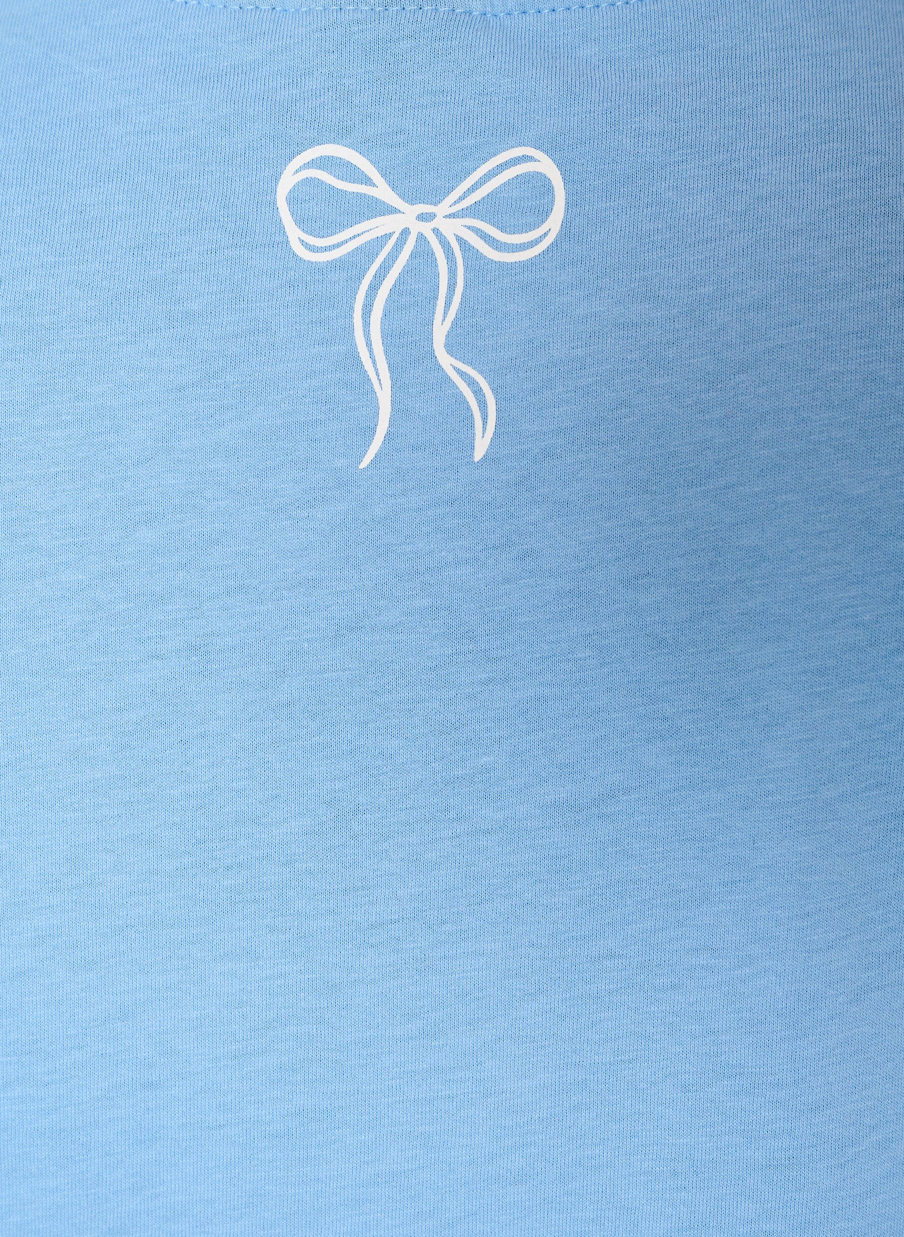 Zizzifashion Cotton T-shirt with V-neck and front print, Light Blue, Packshot image number 3