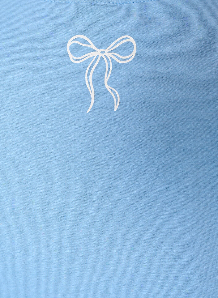 Cotton T-shirt with V-neck and front print, Light Blue, Packshot image number 3