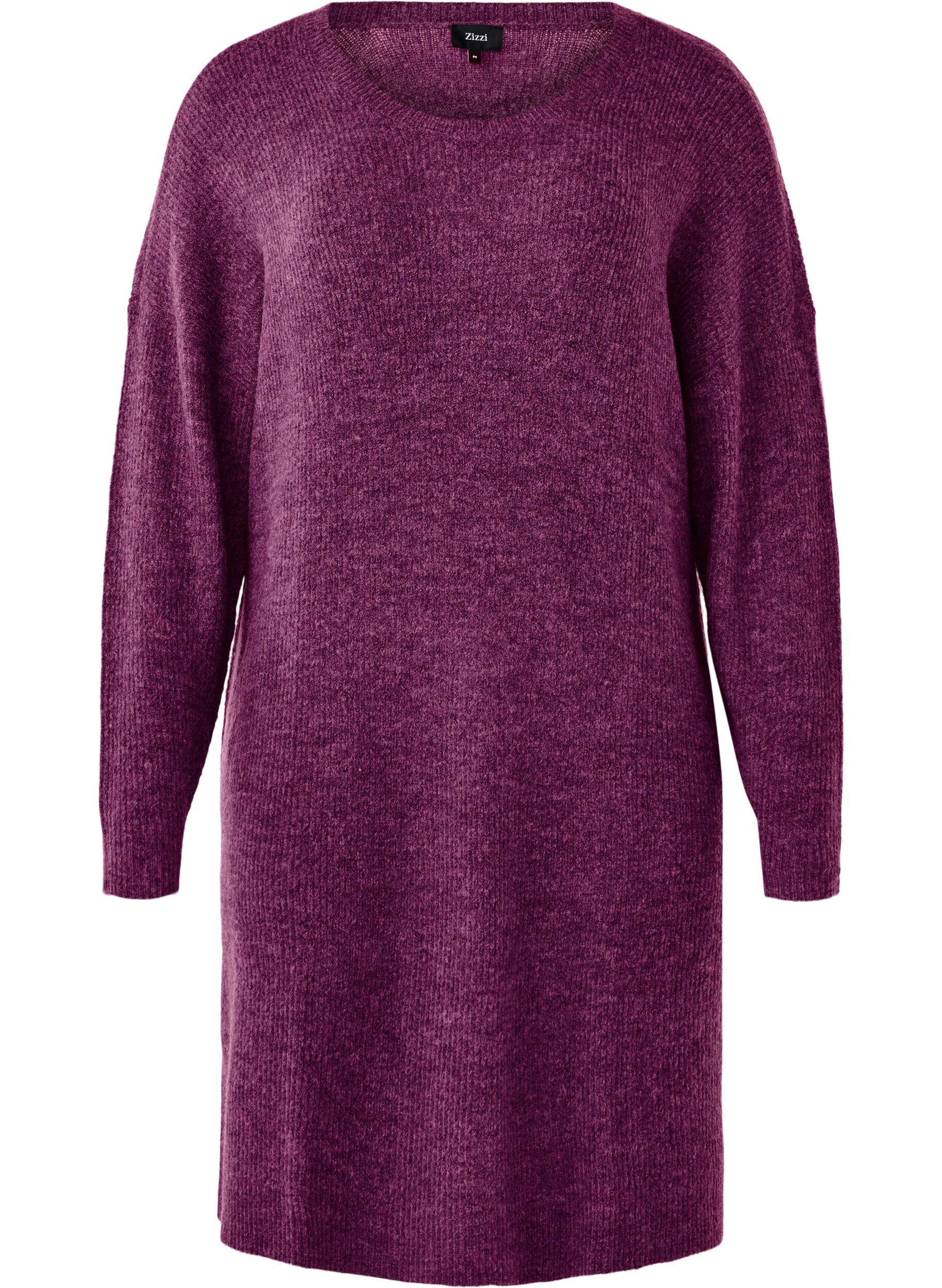 Zizzifashion Long sleeved rib knit dress, Potent Purple Mel., Packshot image number 0