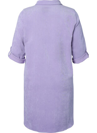 Velvet dress with 3/4-length sleeves and buttons, Wisteria, Packshot image number 1