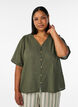 Short-sleeved cotton shirt with a V-neck, Green, Model image number 0
