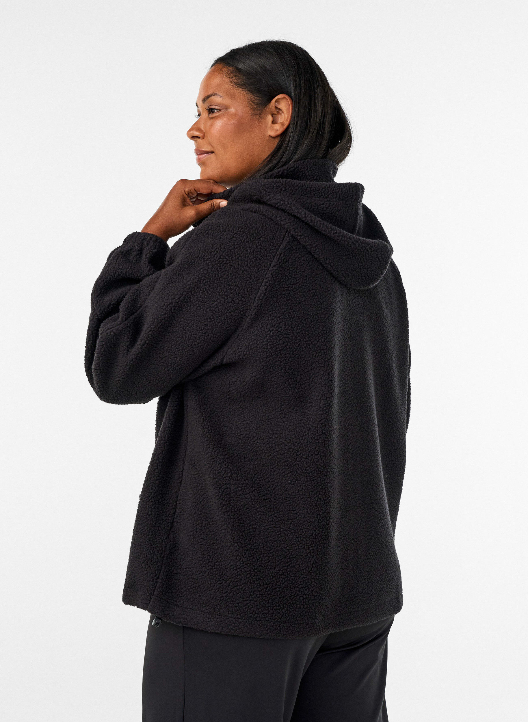 ZizzifashionTeddy jacket with a hood and zipper, Black, Model image number 2