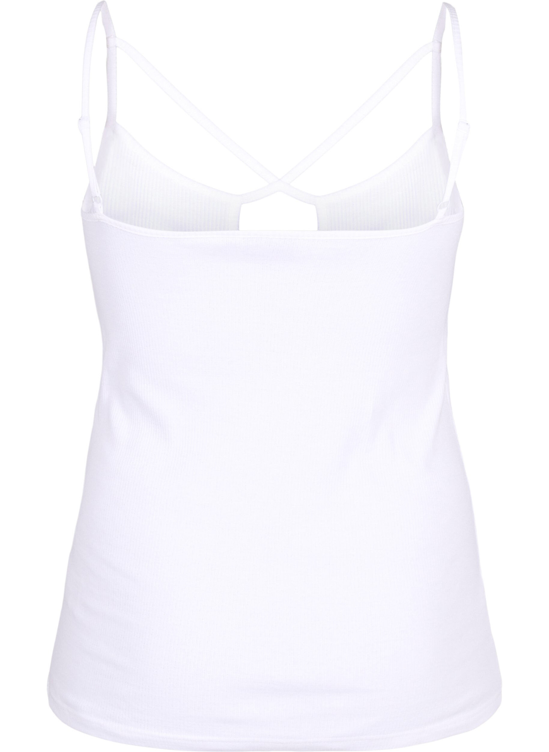 Zizzifashion Organic cotton rib top with cross detail, Bright White, Packshot image number 1
