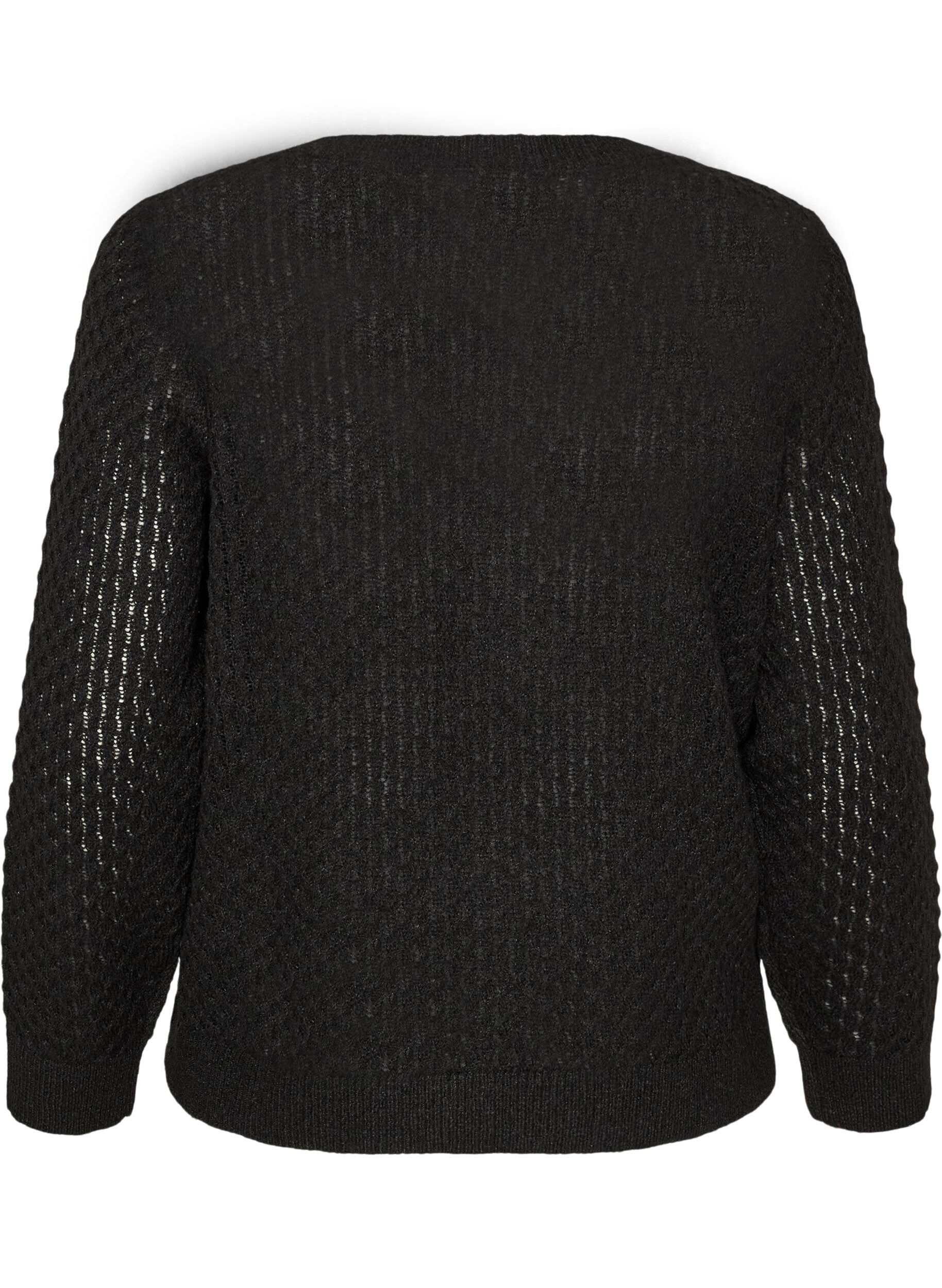 ZizzifashionKnitted blouse with a textured openwork pattern, Black, Packshot image number 1