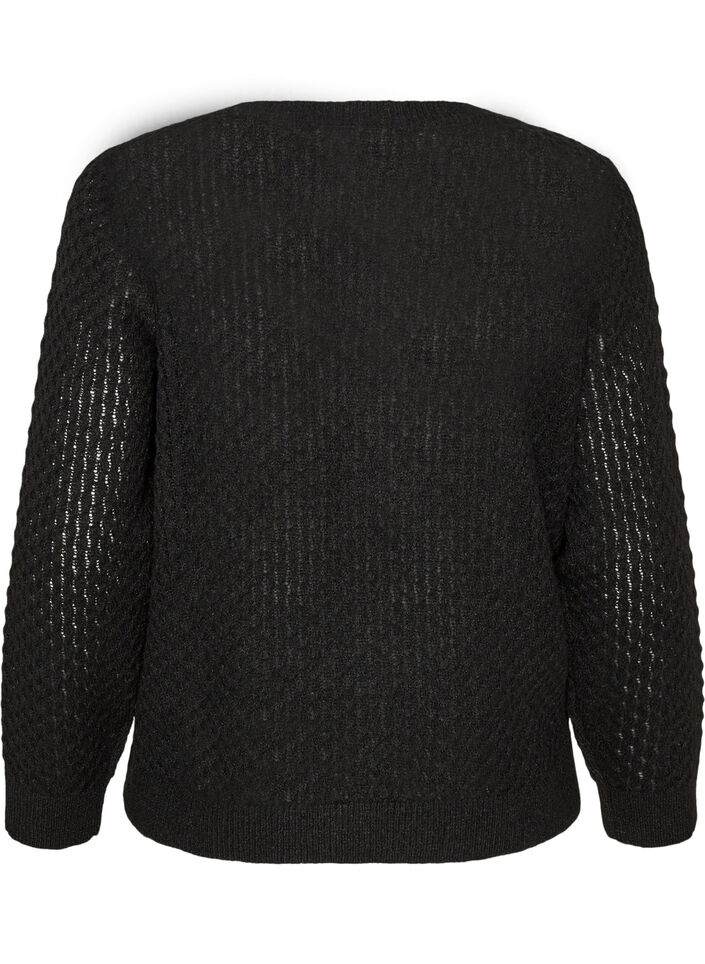 Knitted blouse with a textured openwork pattern, Black, Packshot image number 1