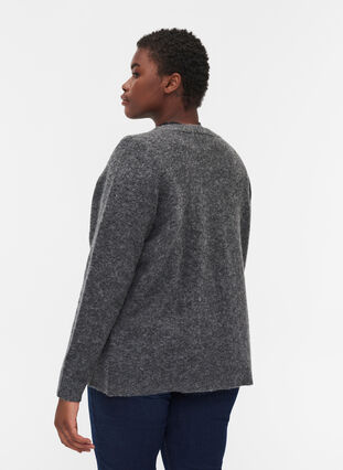 Short wool blend knitted cardigan, Dark Grey Melange, Model image number 1
