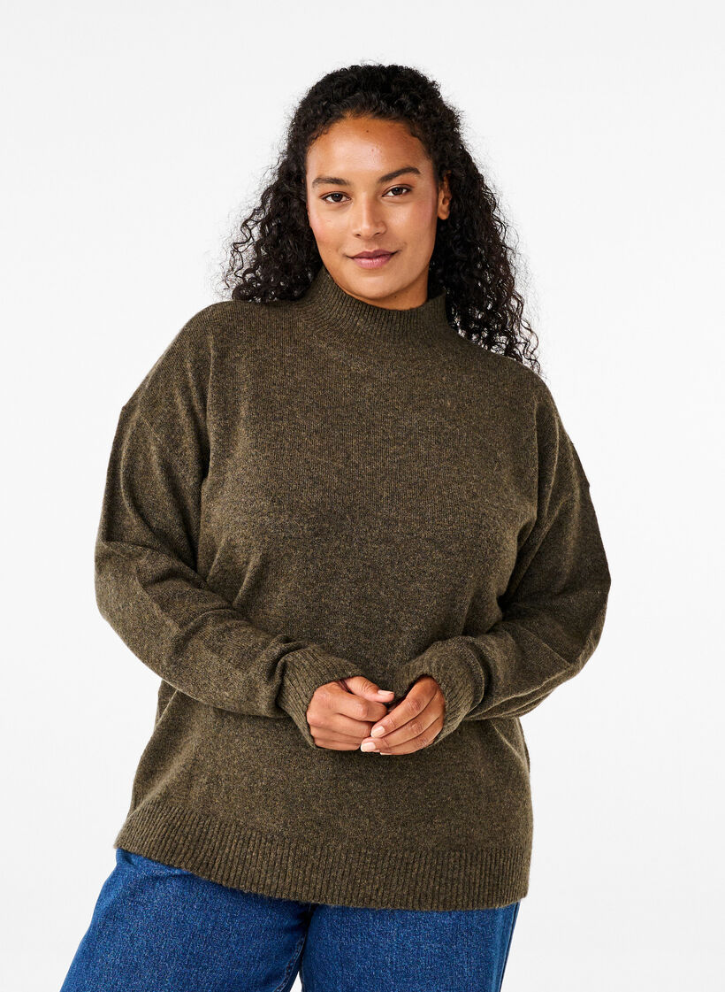 Knitted wool blouse with high neck, Sea Turtle Mel., Model image number 0