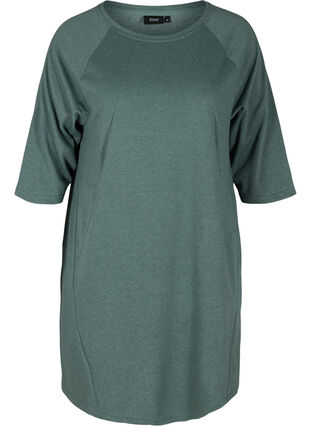 Sweater dress with 3/4-length sleeves and pockets, Balsam Green Mel, Packshot image number 0
