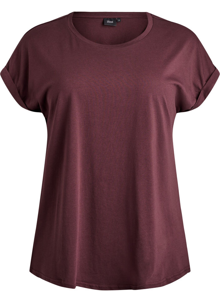 Short-sleeved t-shirt in a cotton blend, Dark Bordeaux, Packshot image number 0