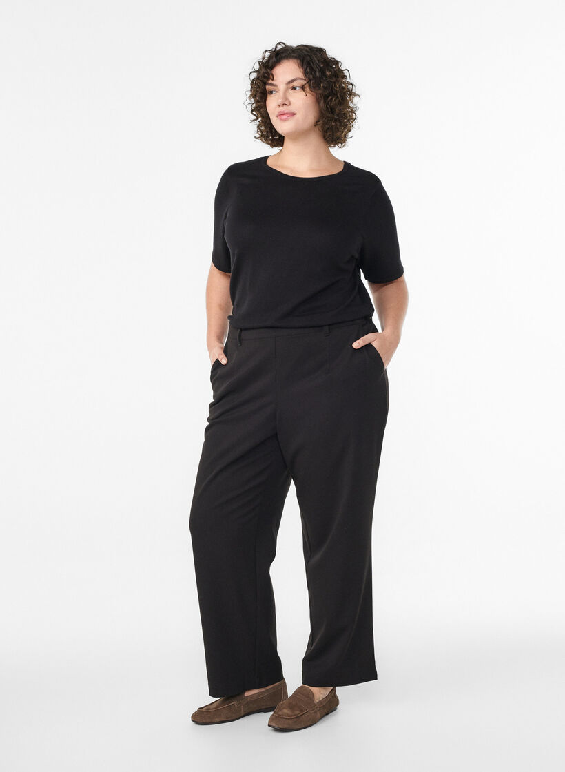 Short-sleeved knit blouse in viscose, Black, Model image number 1