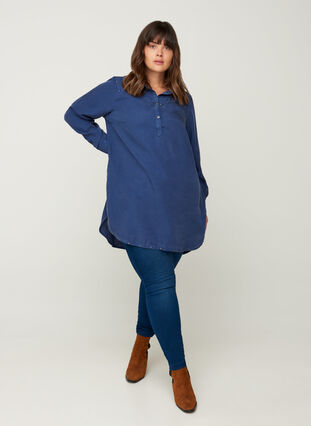 Lyocell tunic with studs, Dark Denim, Model image number 3