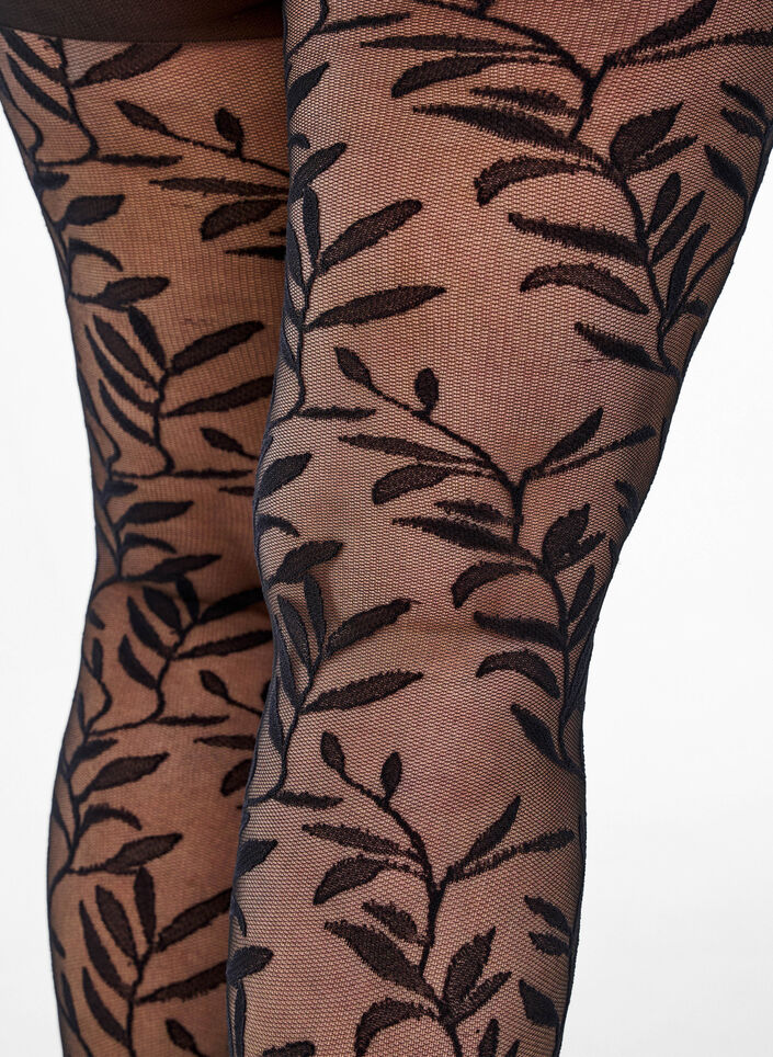 25 denier tights with leaf pattern, Black, Packshot image number 3