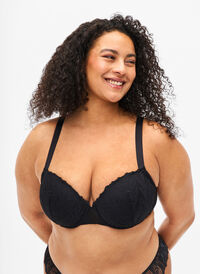 Molded lace bra with underwire, Black, Model