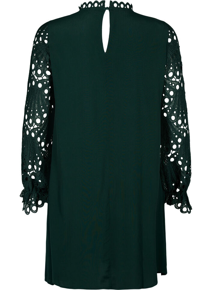 Viscose dress with crochet sleeves, Scarab, Packshot image number 1
