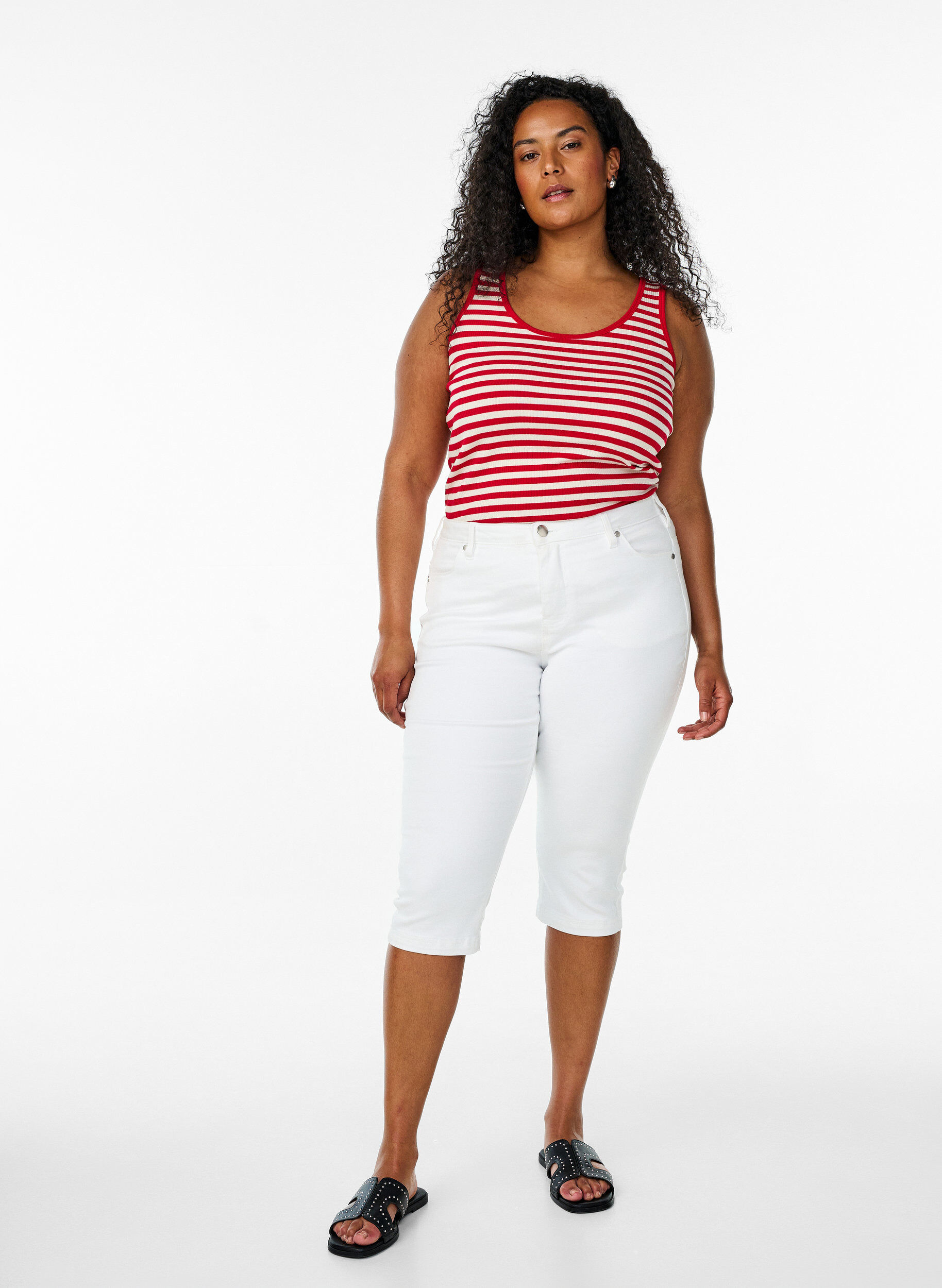 Zizzifashion Striped tank top with a rib structure, Red, Model image number 1