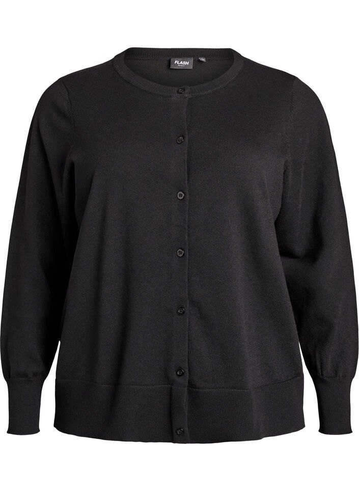 Fine-knit cardigan with round neck, Black, Packshot image number 0