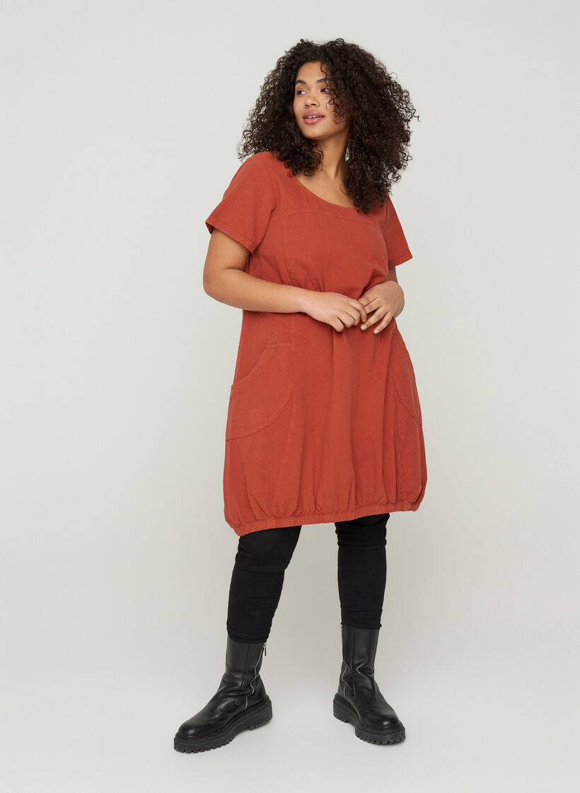 Short-sleeved cotton dress, Orange, Model image number 1