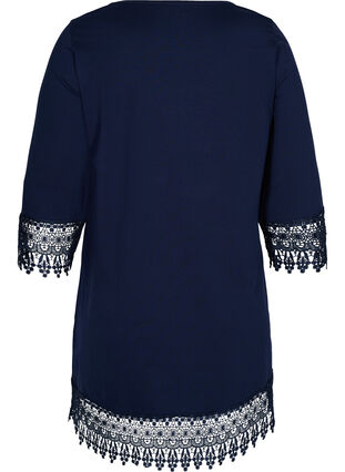 Cotton tunic with 3/4-length sleeves and lace details, Night Sky, Packshot image number 1
