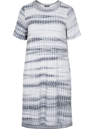 Short-sleeved viscose dress with tie-dye print, White, Black Tie Dye, Packshot image number 0