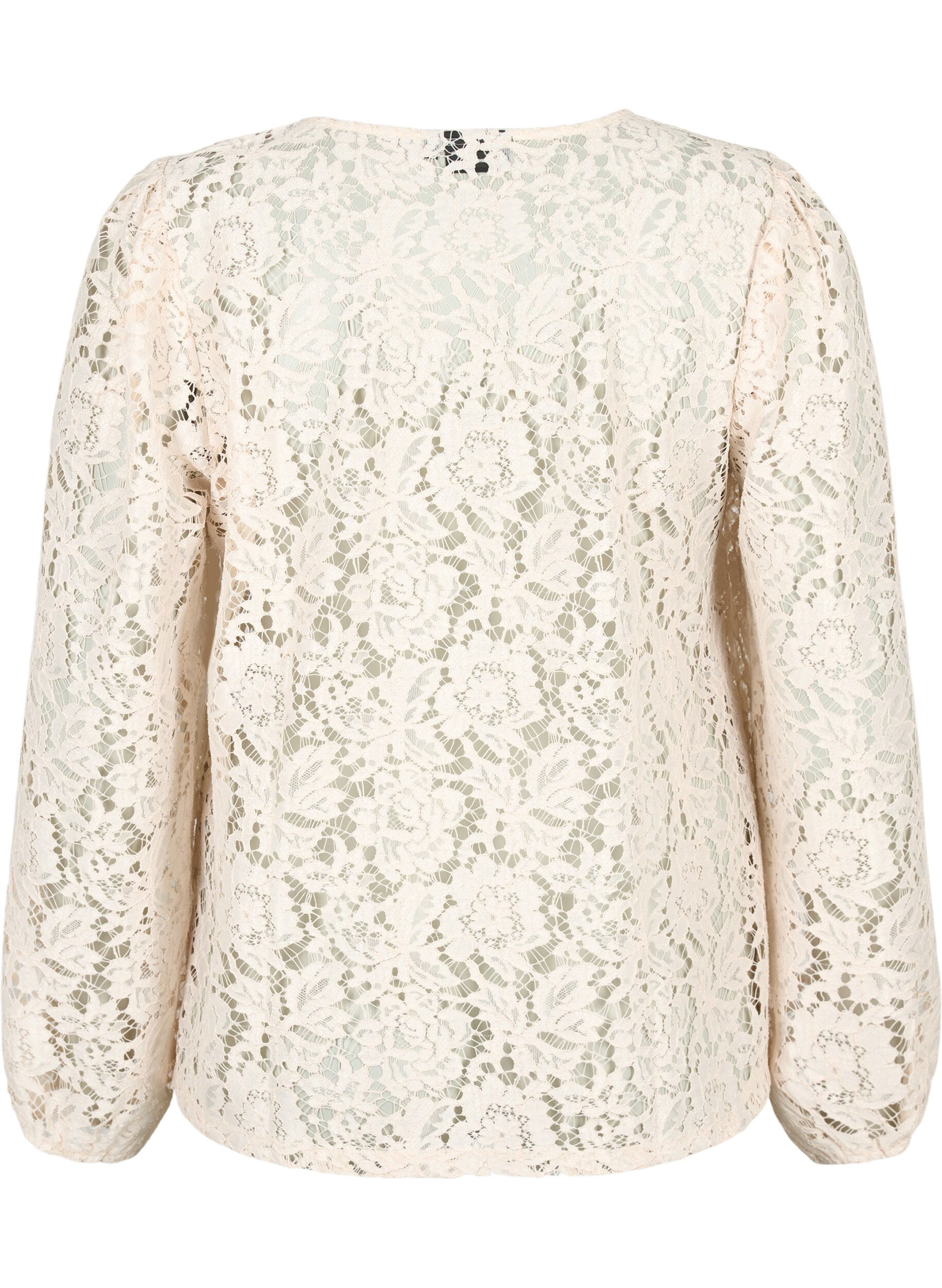 Zizzifashion FLASH - Long sleeve lace blouse, Birch, Packshot image number 1