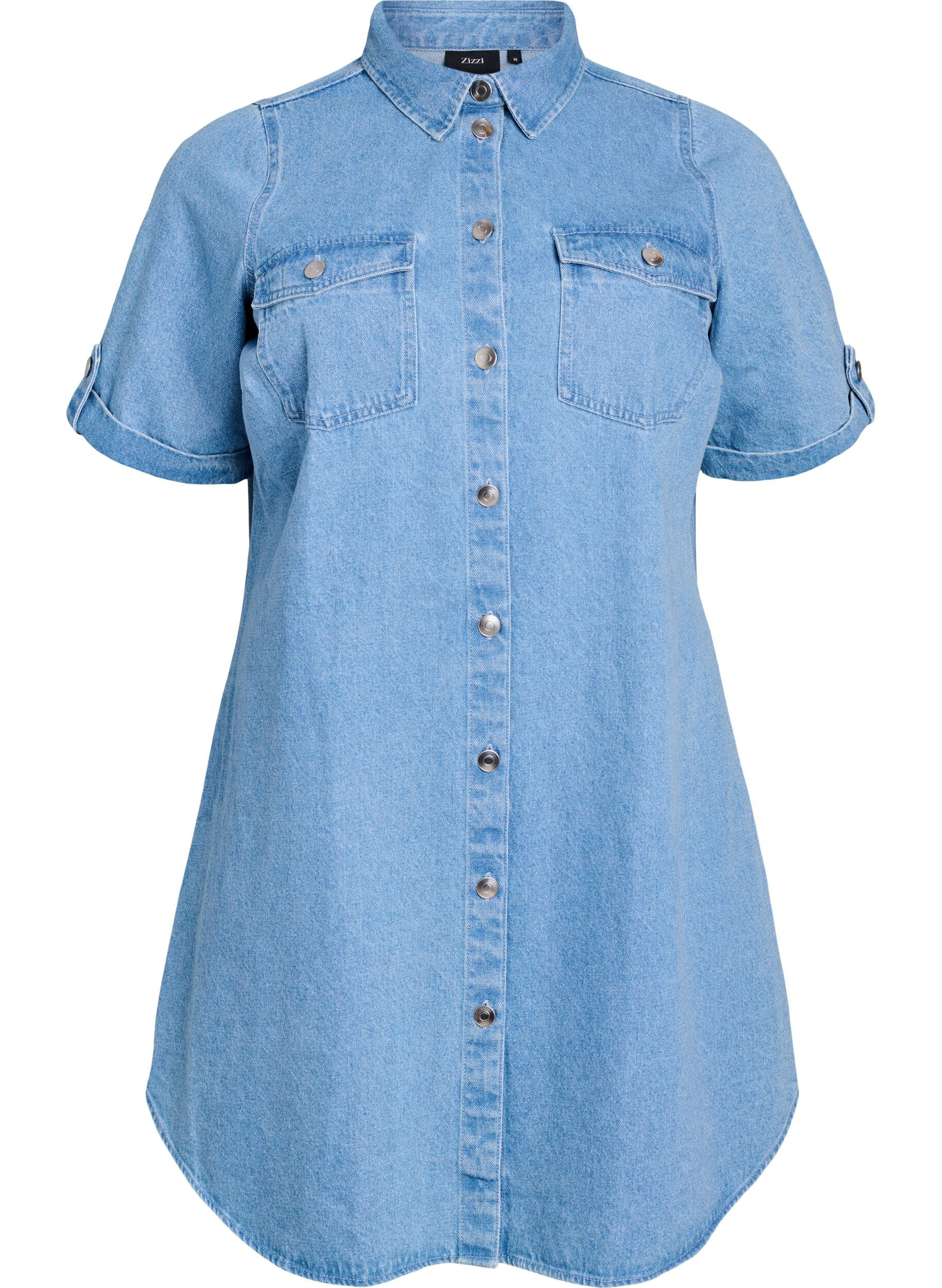Zizzifashion Denim dress with short sleeves and buttons, Light Blue, Packshot image number 0