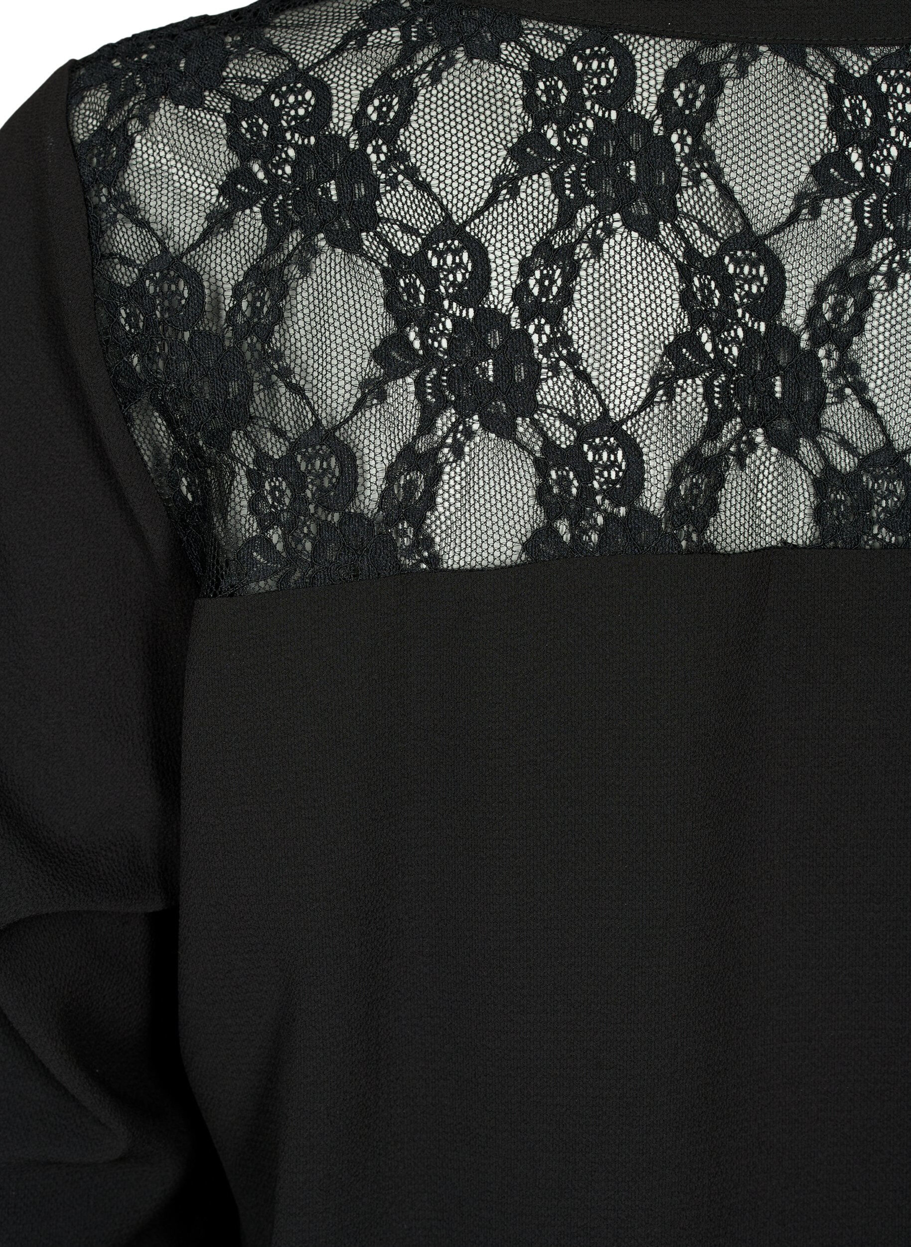 Zizzifashion Long-sleeved blouse with lace detail (GRS), Black, Packshot image number 3