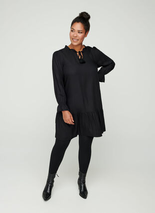 Viscose dress with a tie detail, Black, Model image number 2