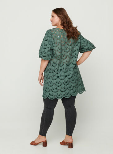 Cotton broderie anglaise tunic, Balsam Green, Model image number 1