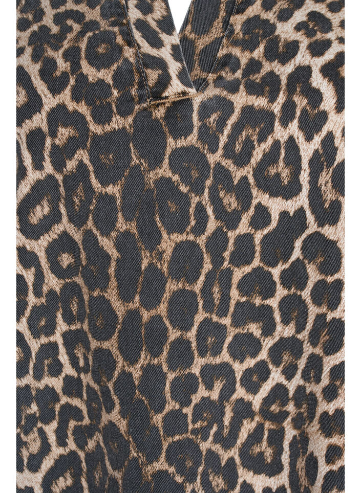 Leopard print denim blouse with collar and half sleeves, Brown, Packshot image number 2