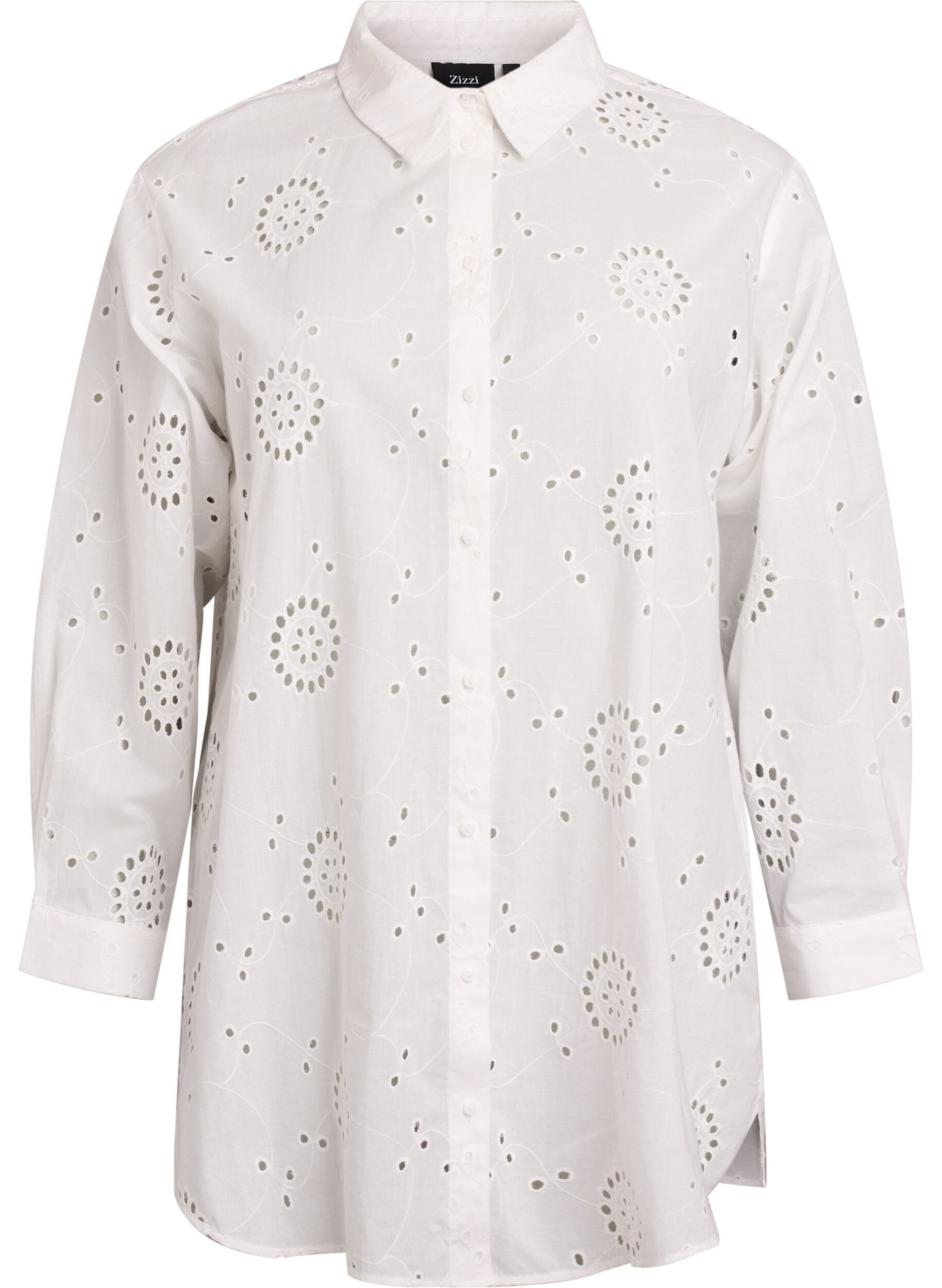 Zizzifashion Cotton tunic with broderie anglaise, White, Packshot image number 0